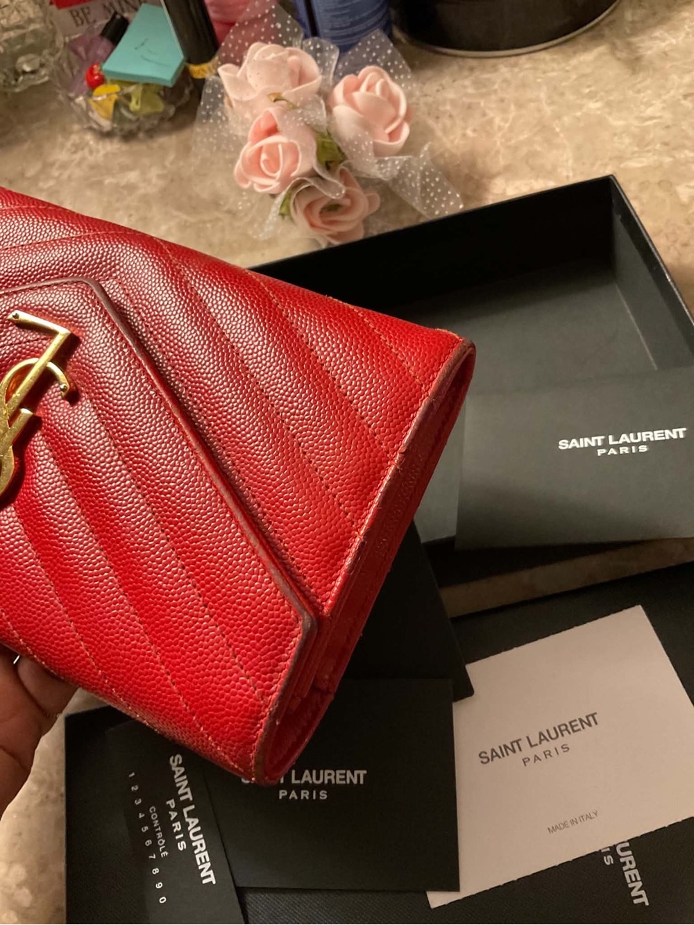 Saint Laurent Red Quilted Leather Wallet on Chain - Picture 3 of 15